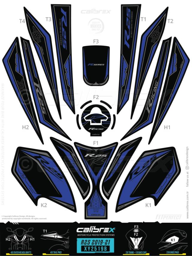 HSB-798 YAMAHA R25 FULL TANKPAD SET XY2519B - 1