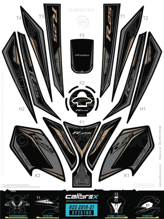HSB-798 YAMAHA R25 FULL TANKPAD SET XY2519D - 1