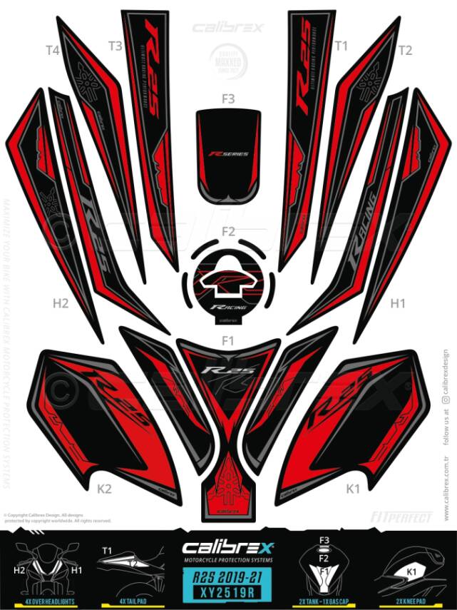 HSB-798 YAMAHA R25 FULL TANKPAD SET XY2519R - 1